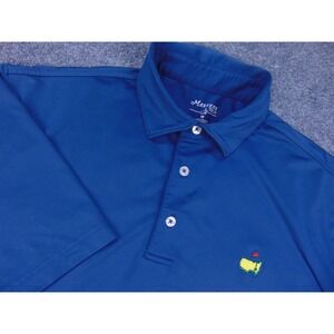 Masters Tech Polo Shirt Mens Medium Blue Solid Golf Flag Course Augusta